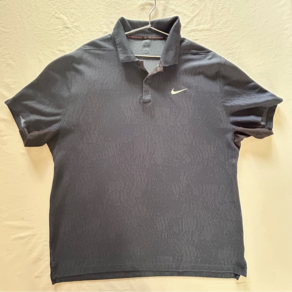 Nike Tiger Woods Collection Dri-FIT Polo Shirt Mens XL Navy Blue Pattern Golf